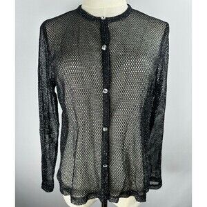 JS Collections Black Metallic Sheer Mesh Cardigan L Dark Fairy Grunge Whimsigoth
